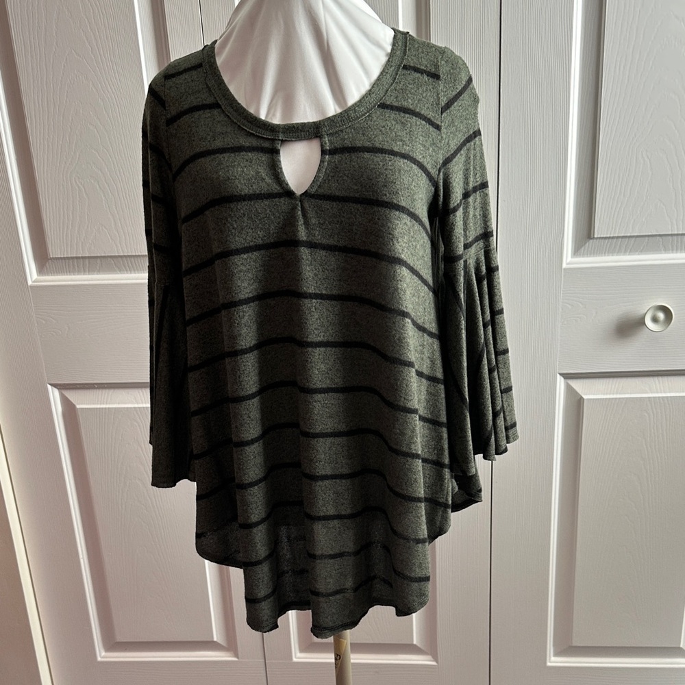 Chic Olive Striped Women's Tunic